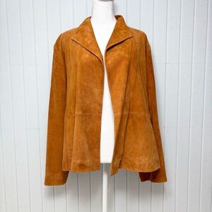 Eileen Fisher Brown Italian Goat Suede Open Front Blazer Jacket Size PL‎